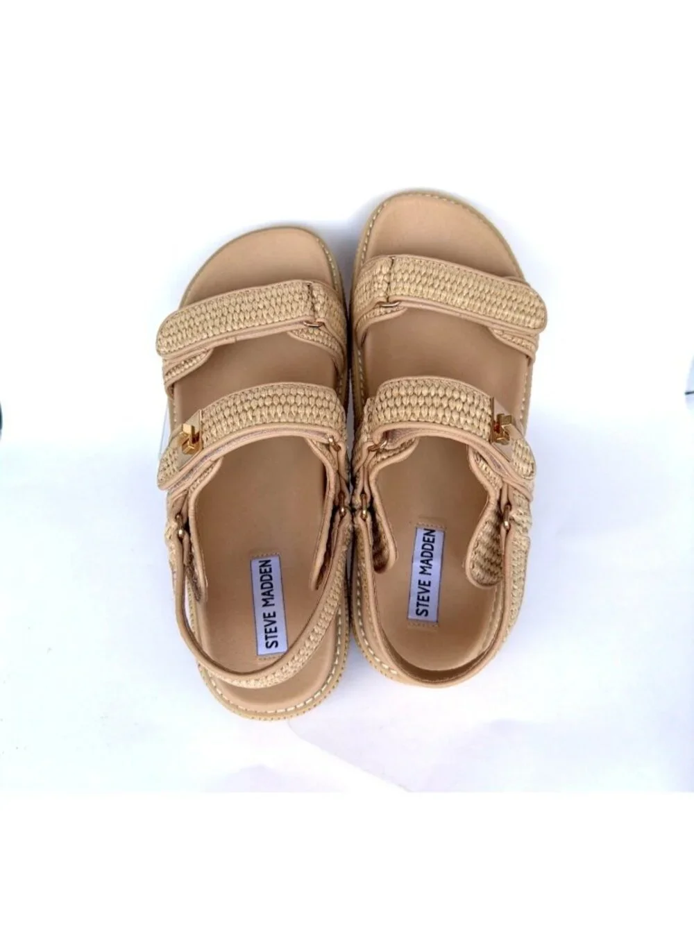 Steve Madden Bigmona Platform Sandals Natural Raffia Women Size 9